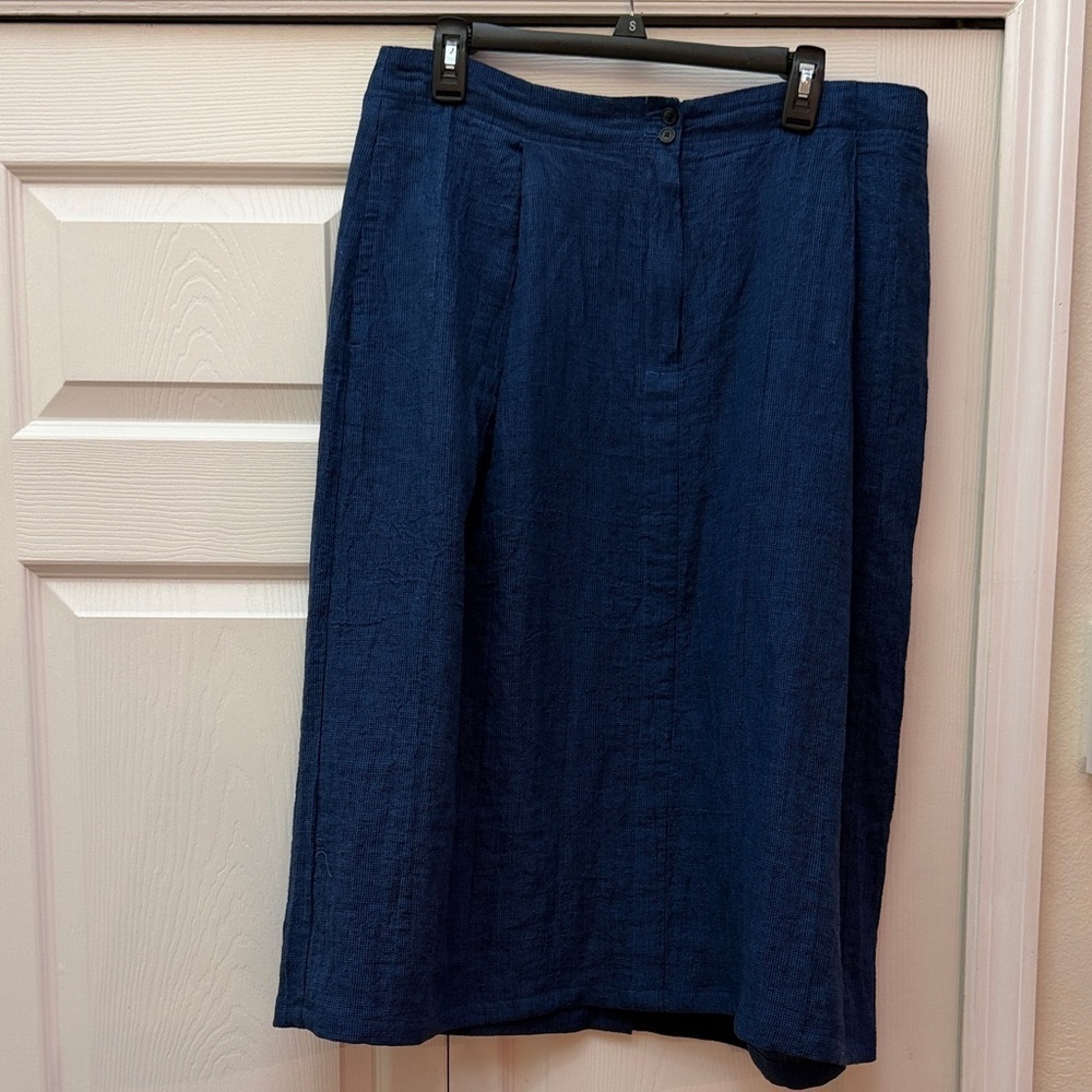 Poetry Deep Blue Midi Skirt, 100% linen, size 16, pockets - Picture 5 of 12